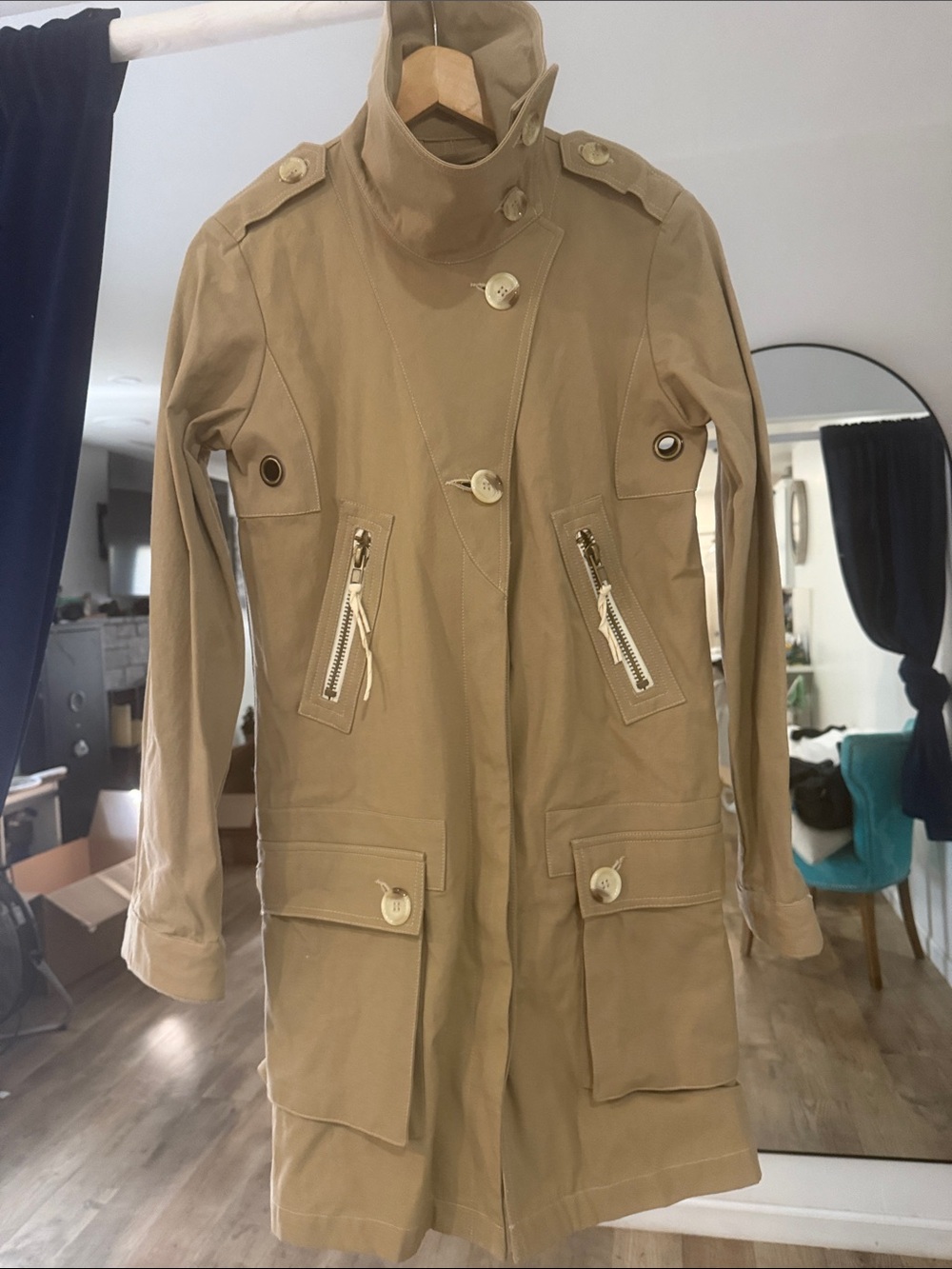 Nicholas K Cotton Nylon Trench Coat 🧥 in TAN Size Small